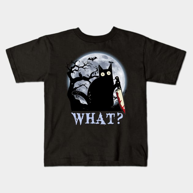 cBlack Cat What Murderous With Knife Halloween Shirt Kids T-Shirt by Alana Clothing